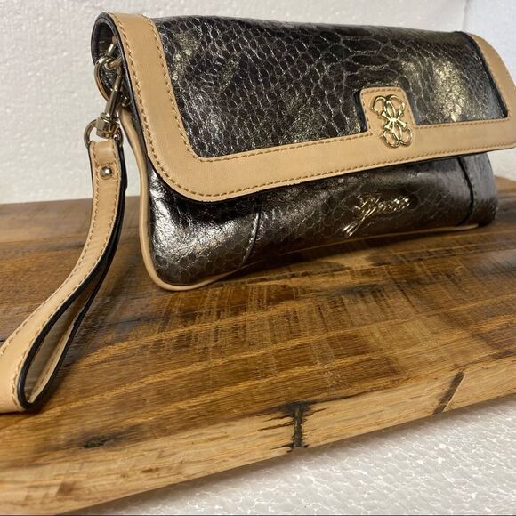 Guess Metallic Clutch Pewter Purse with strap - Picture 3 of 7